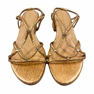 🌟 Andrew Geller Gold Snake Embossed Strappy Sandals Size 6